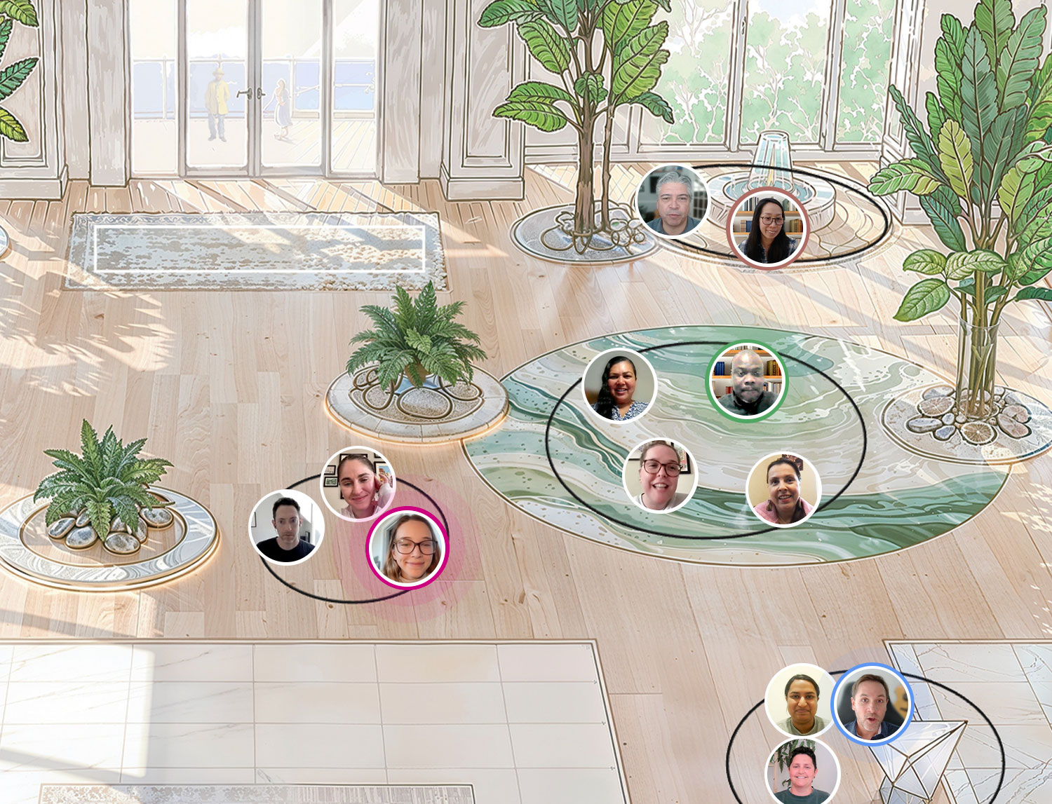 Hotel Lobby template, an illustrated lobby with several zones